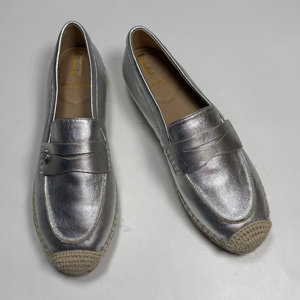 Sam Edelman Kai Espadrille Leather Slip-on Shoe in Silver NWOT S-523 Sz 6.5
